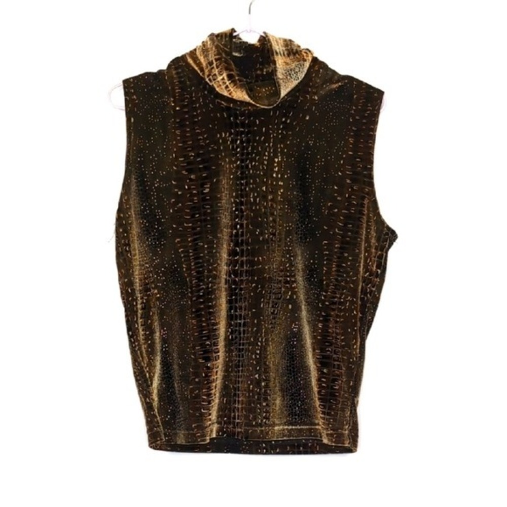 Vintage No‎ Boundaries Women's Large Velvet Green Gold Reptile Pattern Mock Neck